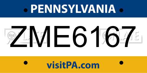 ZME6167 Pennsylvania License Plate