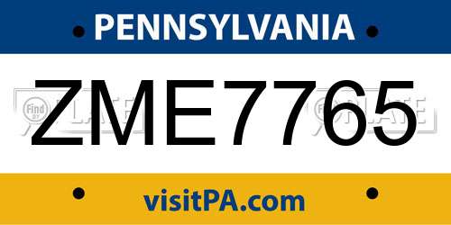 ZME7765 Pennsylvania License Plate