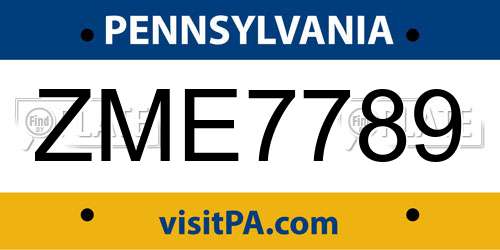 ZME7789 Pennsylvania License Plate