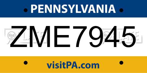 ZME7945 Pennsylvania License Plate