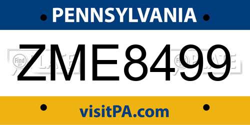 ZME8499 Pennsylvania License Plate