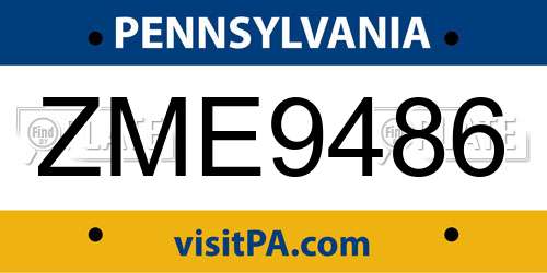 ZME9486 Pennsylvania License Plate