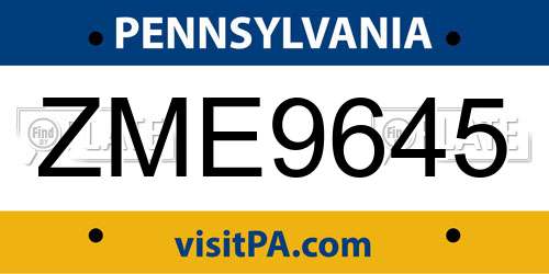 ZME9645 Pennsylvania License Plate