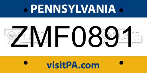 ZMF0891 Pennsylvania License Plate