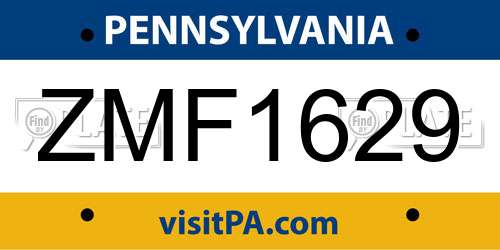 ZMF1629 Pennsylvania License Plate