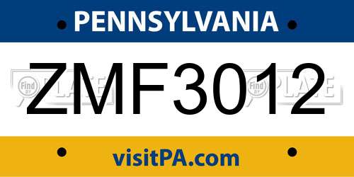 ZMF3012 Pennsylvania License Plate