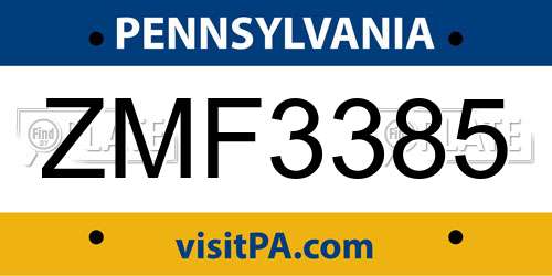 ZMF3385 Pennsylvania License Plate