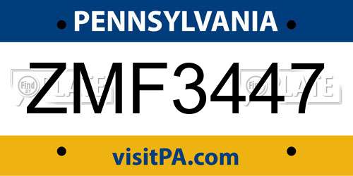 ZMF3447 Pennsylvania License Plate