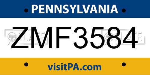 ZMF3584 Pennsylvania License Plate
