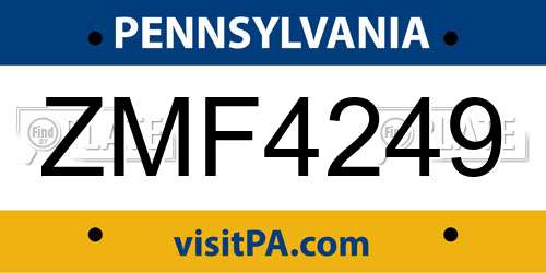 ZMF4249 Pennsylvania License Plate