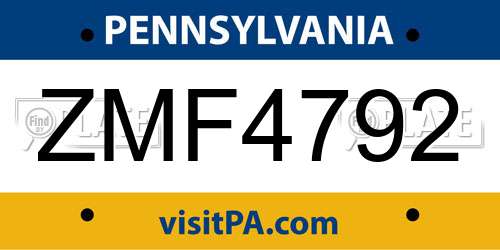 ZMF4792 Pennsylvania License Plate
