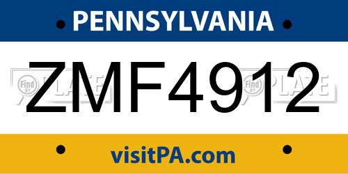 ZMF4912 Pennsylvania License Plate
