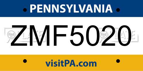 ZMF5020 Pennsylvania License Plate