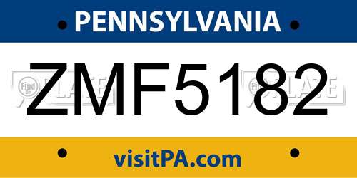 ZMF5182 Pennsylvania License Plate