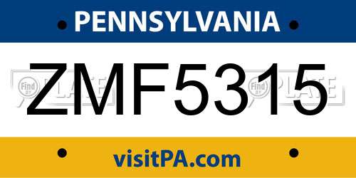 ZMF5315 Pennsylvania License Plate