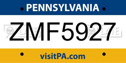 ZMF5927 Pennsylvania License Plate