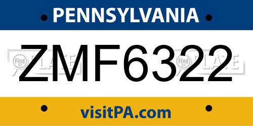 ZMF6322 Pennsylvania License Plate