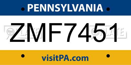 ZMF7451 Pennsylvania License Plate