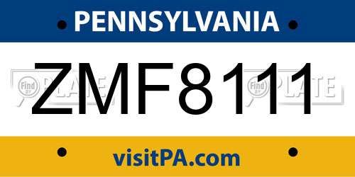 ZMF8111 Pennsylvania License Plate