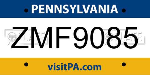 ZMF9085 Pennsylvania License Plate