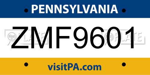 ZMF9601 Pennsylvania License Plate