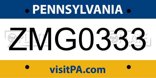 ZMG0333 Pennsylvania License Plate