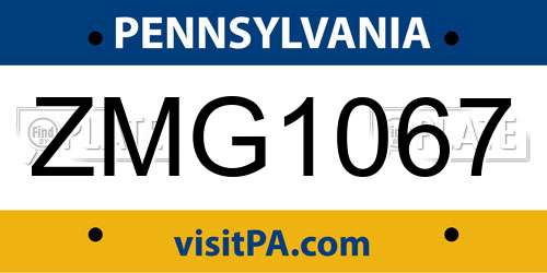ZMG1067 Pennsylvania License Plate