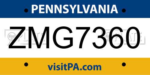 ZMG7360 Pennsylvania License Plate