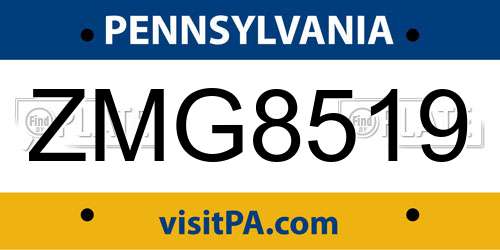 ZMG8519 Pennsylvania License Plate