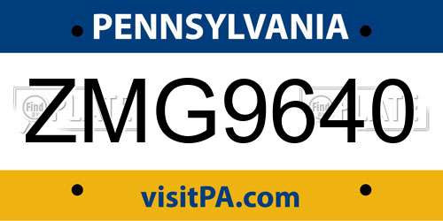 ZMG9640 Pennsylvania License Plate
