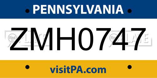 ZMH0747 Pennsylvania License Plate