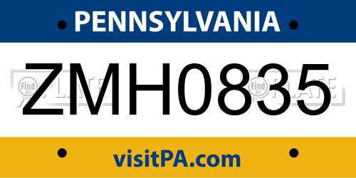 ZMH0835 Pennsylvania License Plate