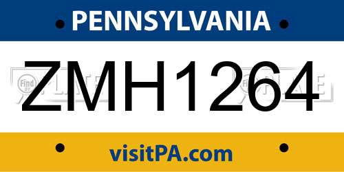 ZMH1264 Pennsylvania License Plate