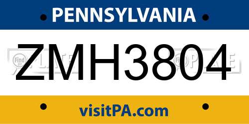 ZMH3804 Pennsylvania License Plate