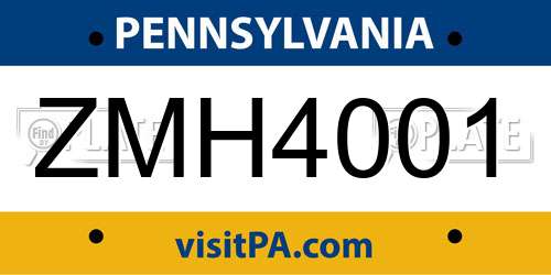 ZMH4001 Pennsylvania License Plate