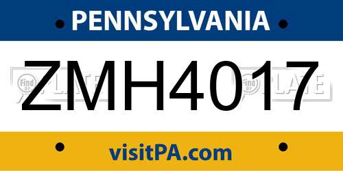 ZMH4017 Pennsylvania License Plate