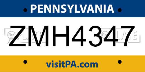 ZMH4347 Pennsylvania License Plate