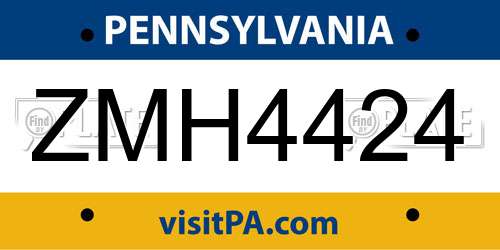 ZMH4424 Pennsylvania License Plate