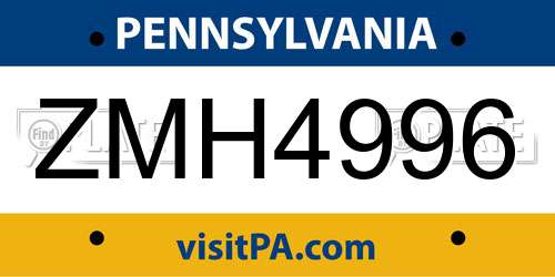 ZMH4996 Pennsylvania License Plate