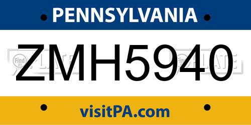 ZMH5940 Pennsylvania License Plate