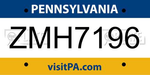 ZMH7196 Pennsylvania License Plate