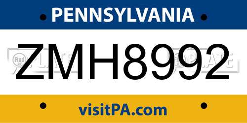 ZMH8992 Pennsylvania License Plate