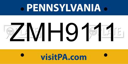 ZMH9111 Pennsylvania License Plate