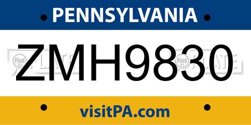 ZMH9830 Pennsylvania License Plate