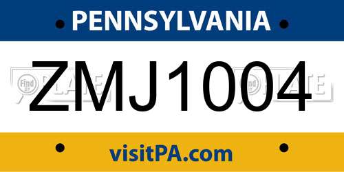 ZMJ1004 Pennsylvania License Plate
