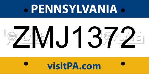 ZMJ1372 Pennsylvania License Plate