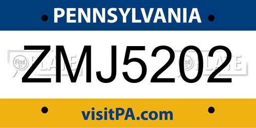 ZMJ5202 Pennsylvania License Plate