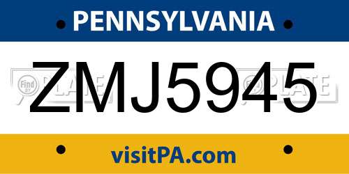 ZMJ5945 Pennsylvania License Plate