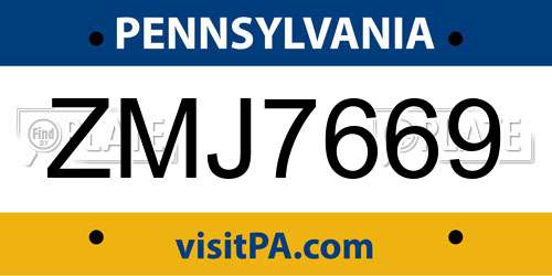 ZMJ7669 Pennsylvania License Plate