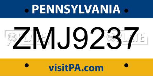 ZMJ9237 Pennsylvania License Plate
